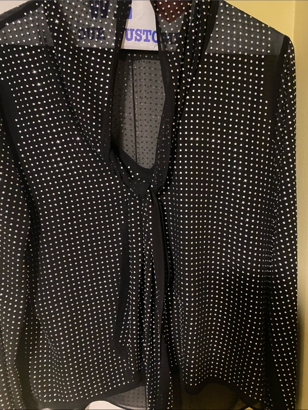 Zara Black Sheer Polka Dot Tie-Neck Blouse - Picture 4 of 4